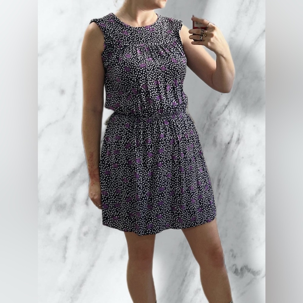 Maje Black and Purple Floral Midi Dress